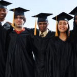 Students in Graduation gowns and caps