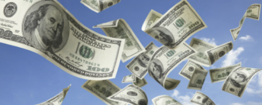 AI money $100 bills floating in the air