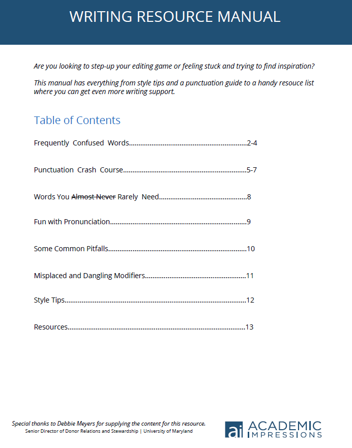 Front page from the the Writing Resource Manual PDF. Image of front page from the the Writing Resource Manual PDF.