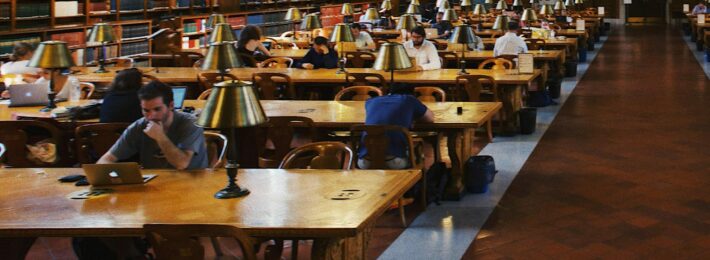 Students at an academic library