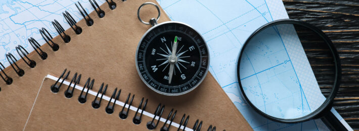 Navigation compass and map