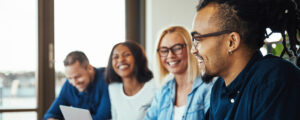 Diverse professionals in a meeting