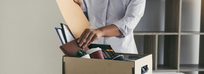 Woman packing up her office