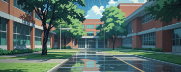 College campus illustration after the rain